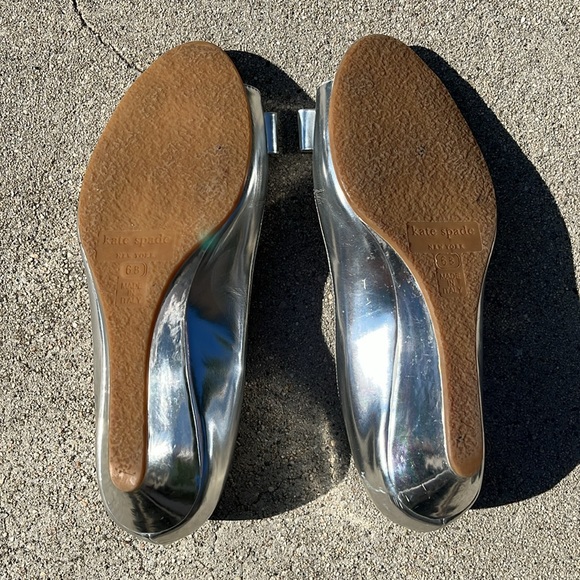 Kate Spade Silver Peep Toe Wedge Shoes